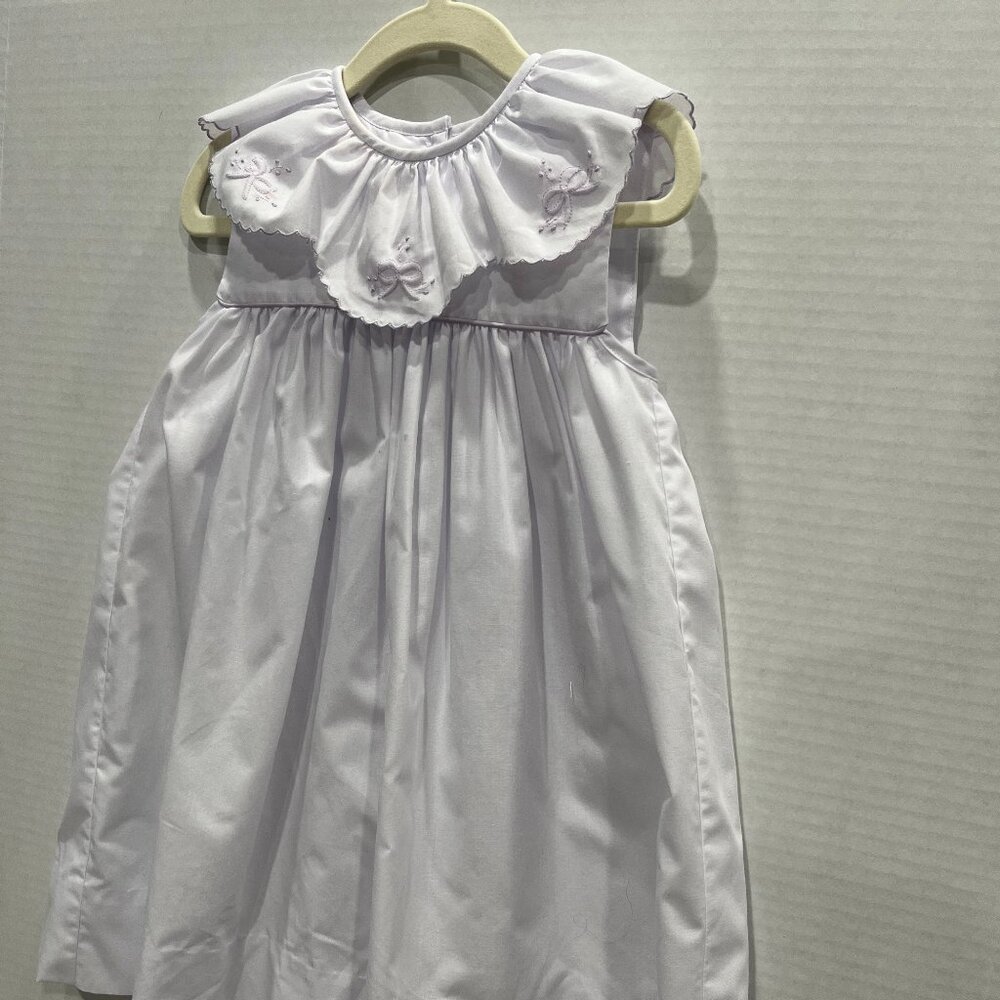 Girl - 24M - Auraluz White Sleeveless Dress with Embroidered Purple Bows & Trim